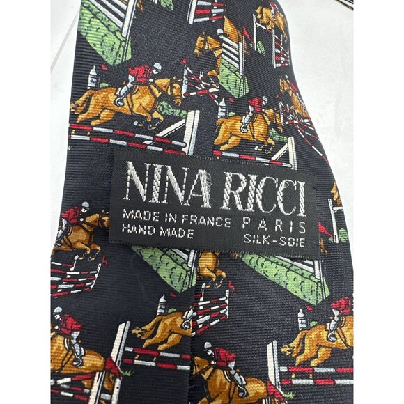 Nina Ricci Handmade Silk Tie With Equestrian Horse Jumping Design France - Picture 4 of 5